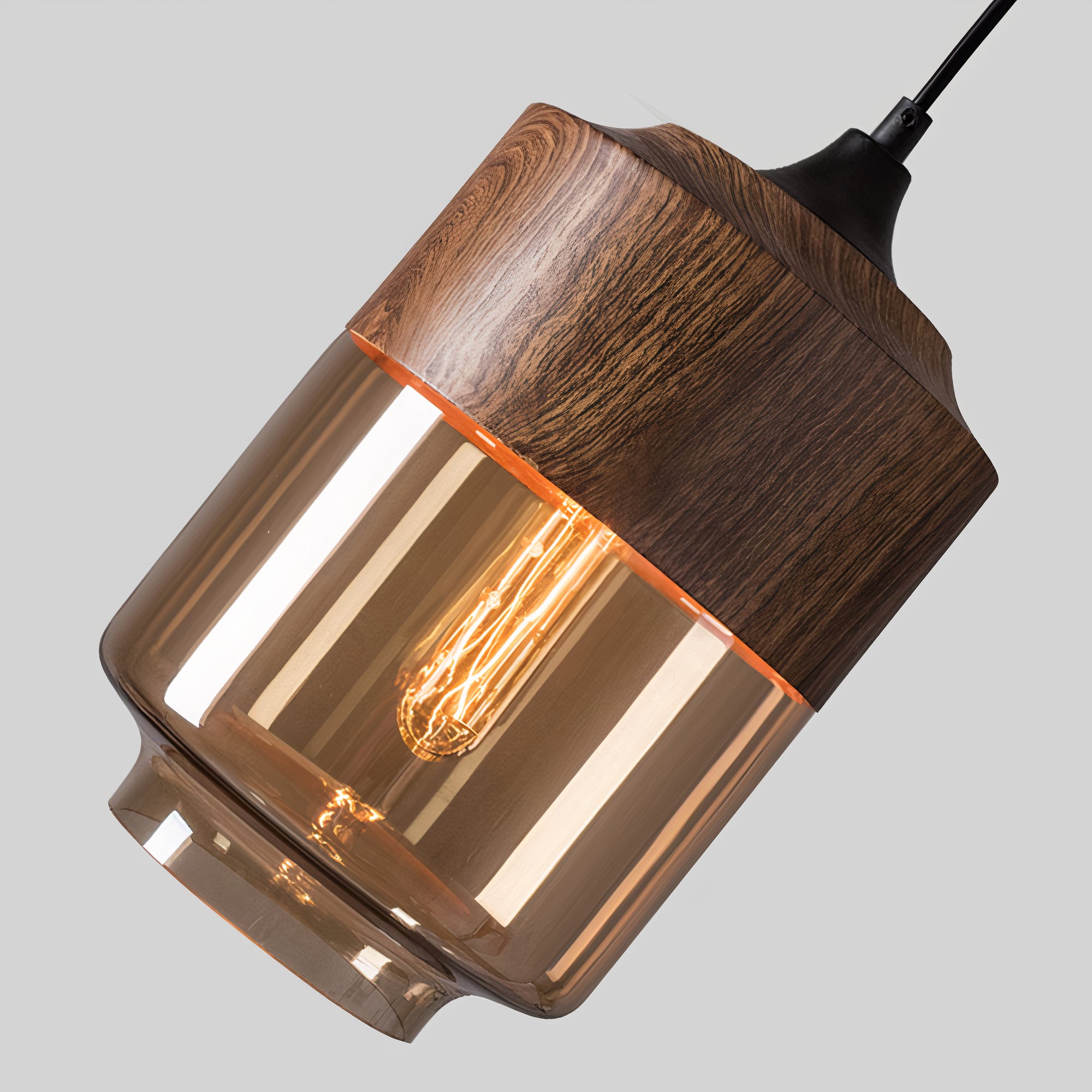 Holz Pendelleuchte Glas farbig, Moderne Hängelampe