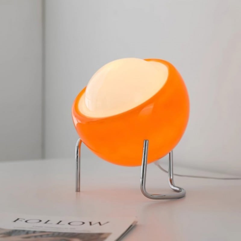 Bauhaus Tischlampe Glas Weiß Orange, Design Nachttischlampe LED