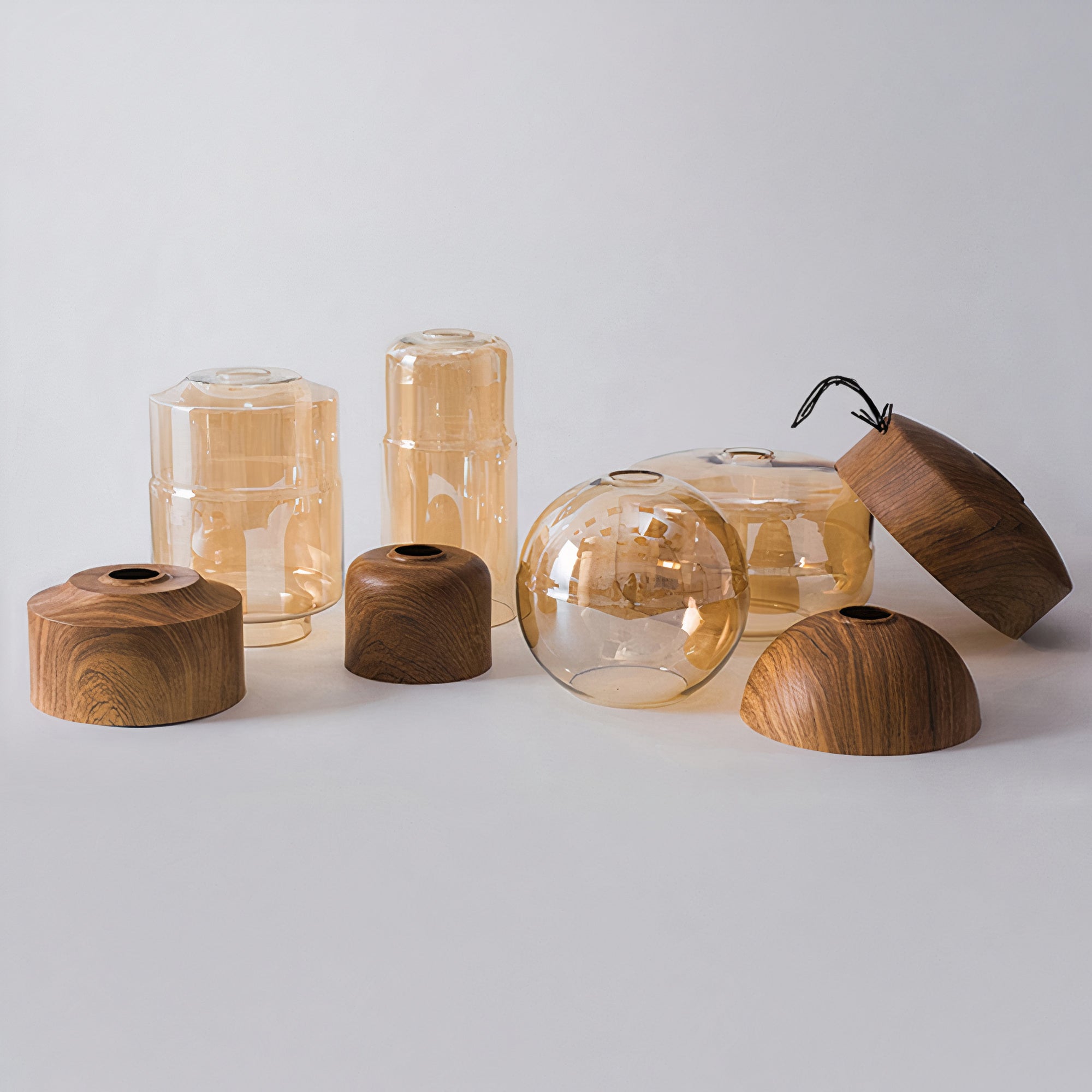 Holz Pendelleuchte Glas farbig, Moderne Hängelampe