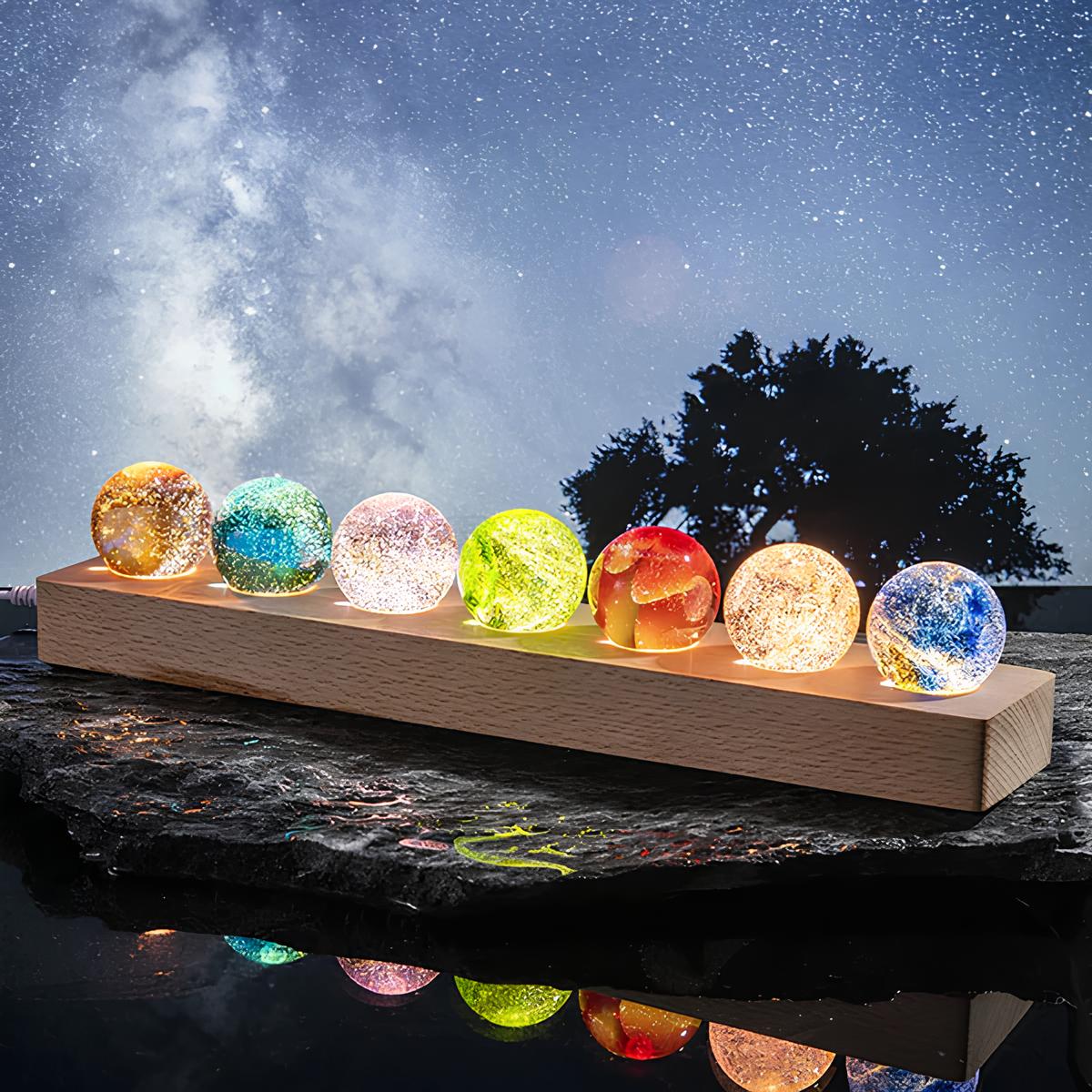 LED Galaxie Lampe Glaskugel, Deko Licht mit 7 Kugeln