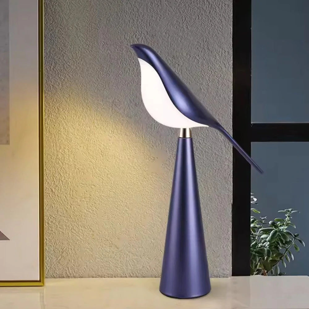 LED Tischlampe Vogel Design, Dimmbar, 3 Lichtfarben, USB