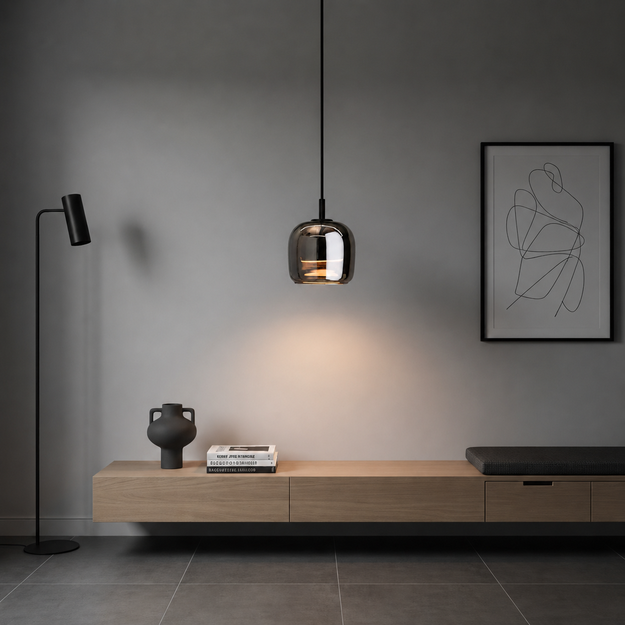 Rauchglas Pendelleuchte Kugel, LED Hängeleuchte modern