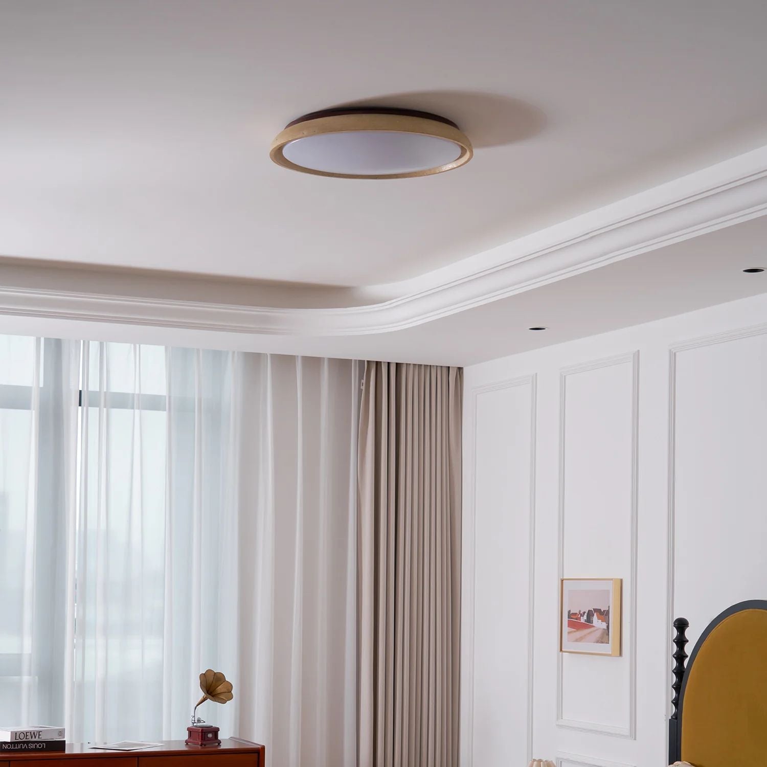 LED Deckenleuchte Travertin Holz, Moderne Deckenlampe