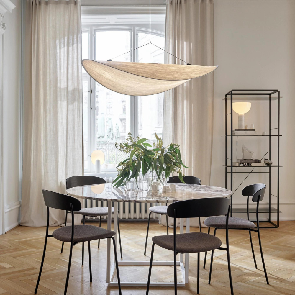 Japandi Deckenleuchte Seide, Rundes Design, Höhenverstellbar