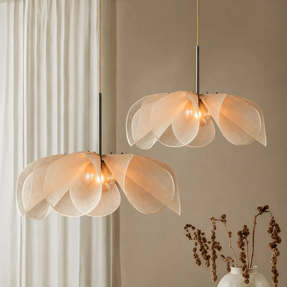 Stoff Pendelleuchte Blume, Hängeleuchte floral modern rund