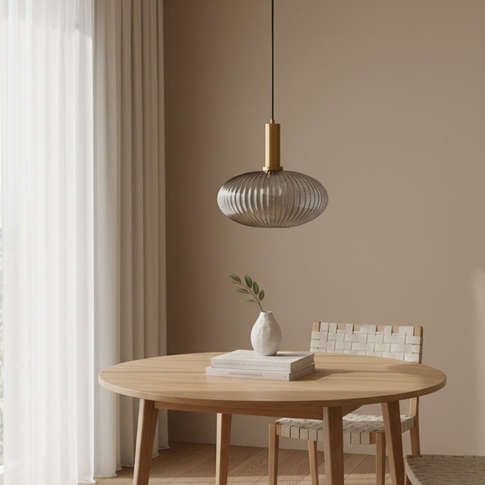 Pendelleuchte Glas Geriffelt, Vintage Design Dimmbar E27