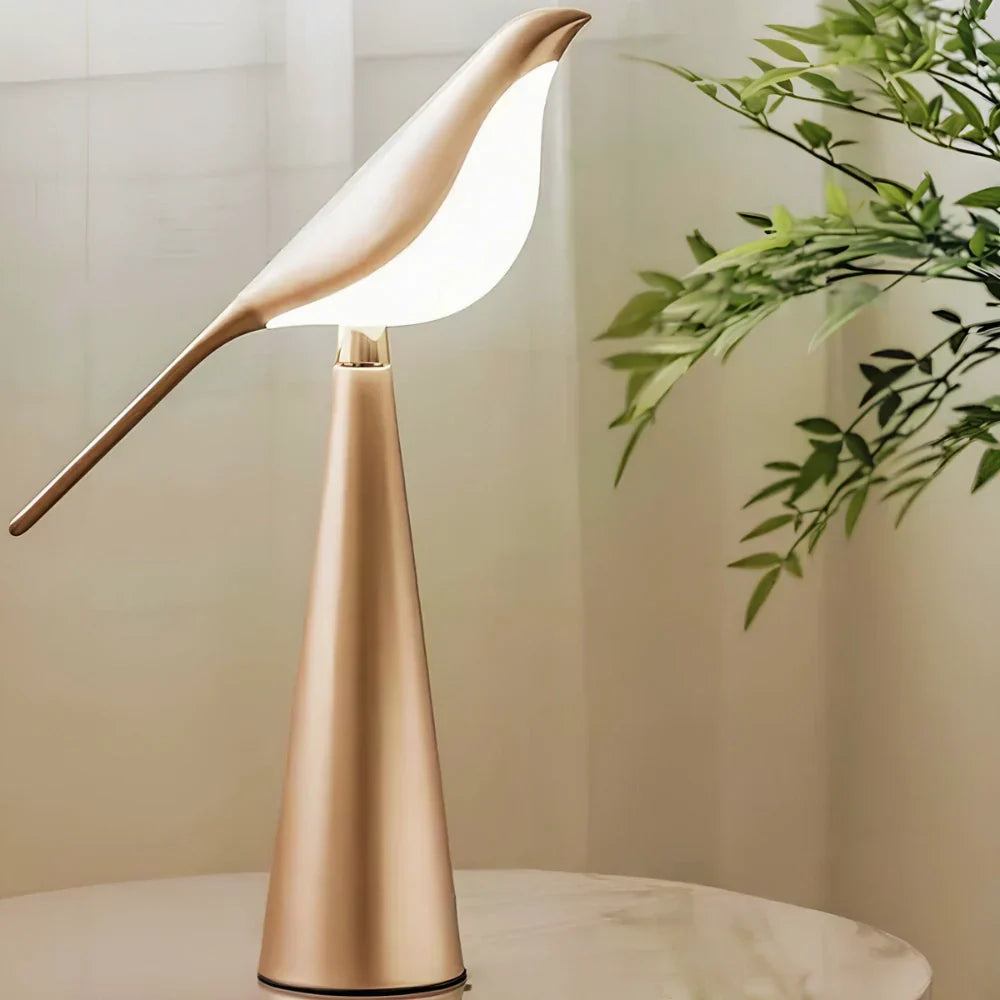 LED Tischlampe Vogel Design, Dimmbar, 3 Lichtfarben, USB