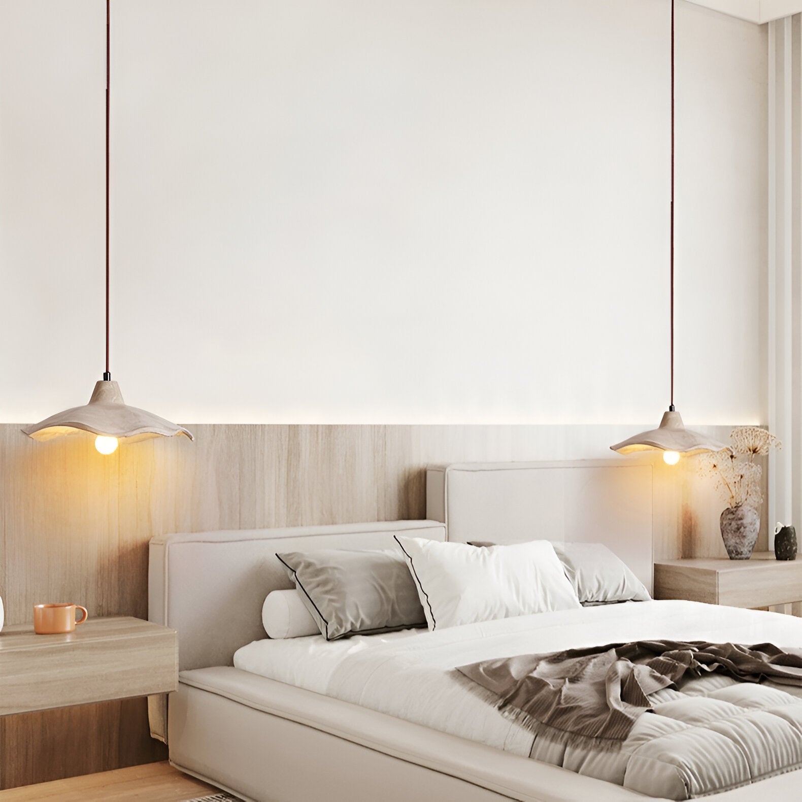 Moderne Hängelampe Travertin Beige, Wellenförmige Pendelleuchte Ø42 cm