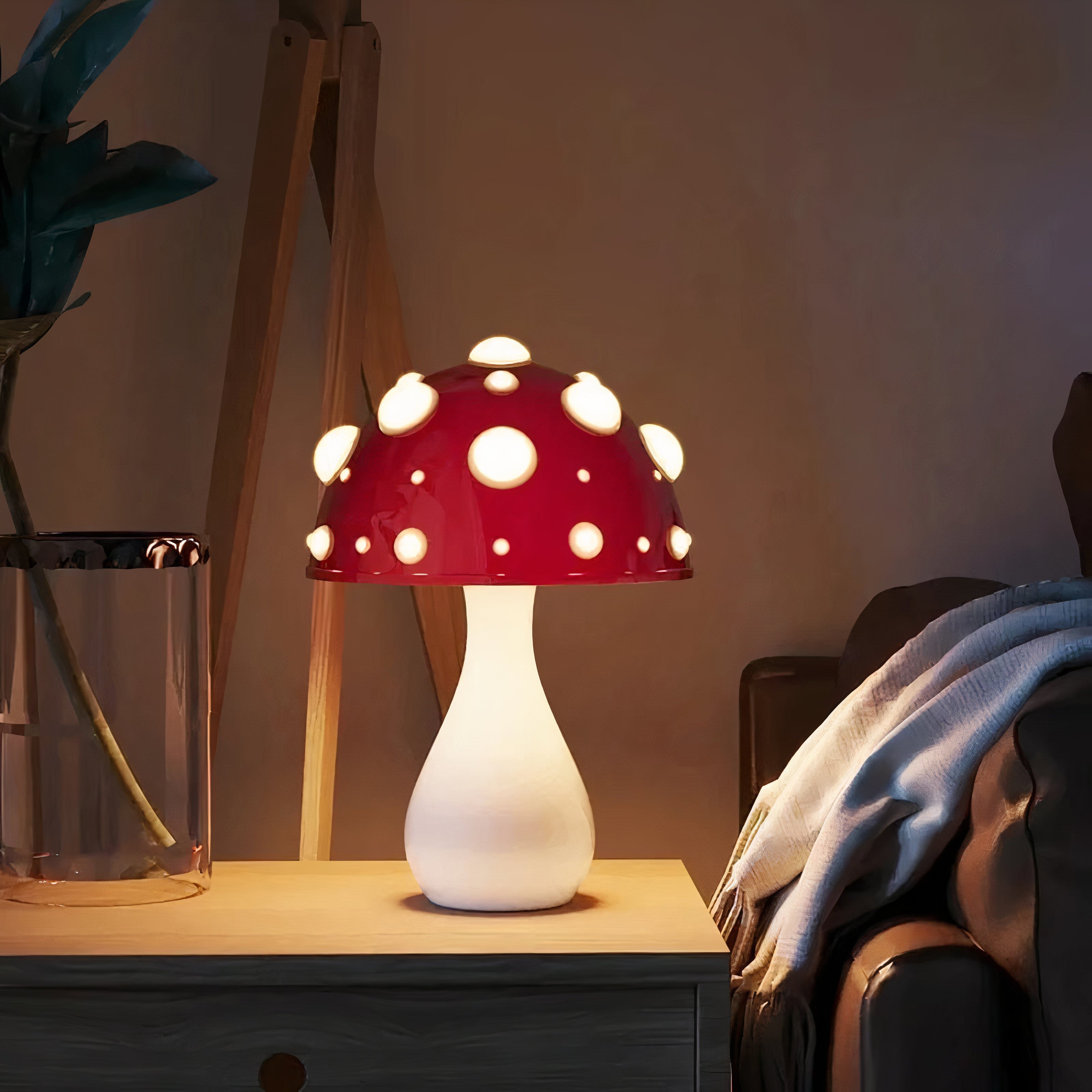 Pilz Tischlampe LED dimmbar, Kabellose Tischleuchte modern