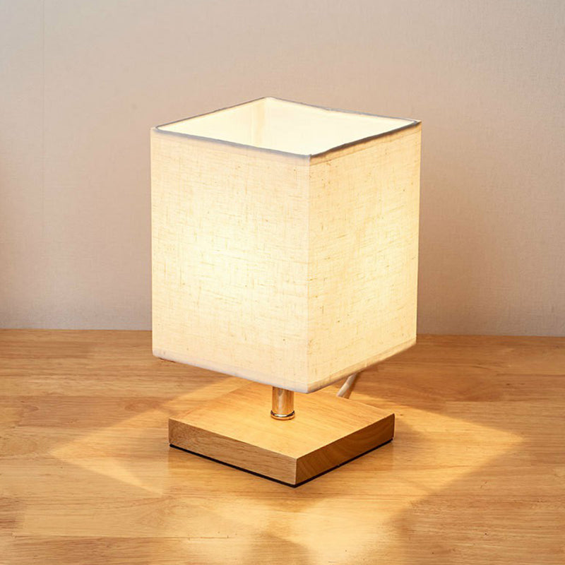 Tischlampe Holz Stoffschirm, LED Nachttischlampe