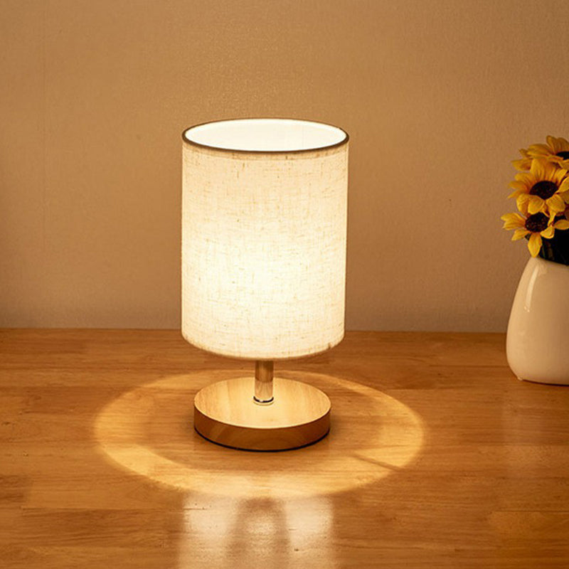 Tischlampe Holz Stoffschirm, LED Nachttischlampe