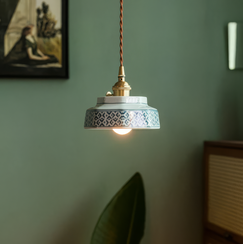 Pendelleuchte Keramik handbemalt – Skandinavisches Design, E27 LED
