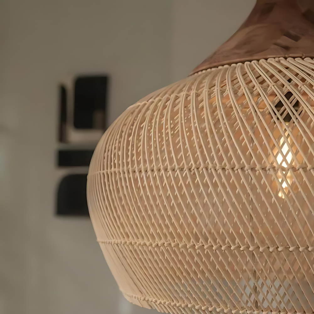 Rattan Deckenleuchte Boho, Große Deckenlampe natur