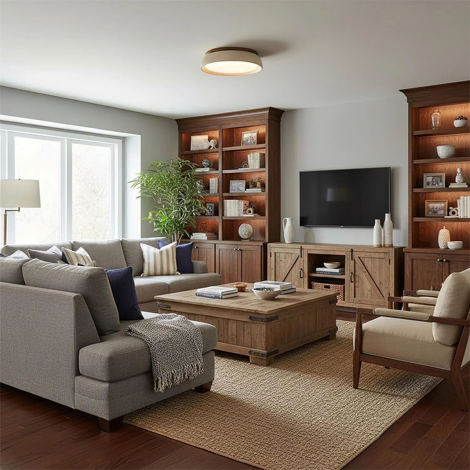 LED Deckenleuchte Travertin Holz, Moderne Deckenlampe