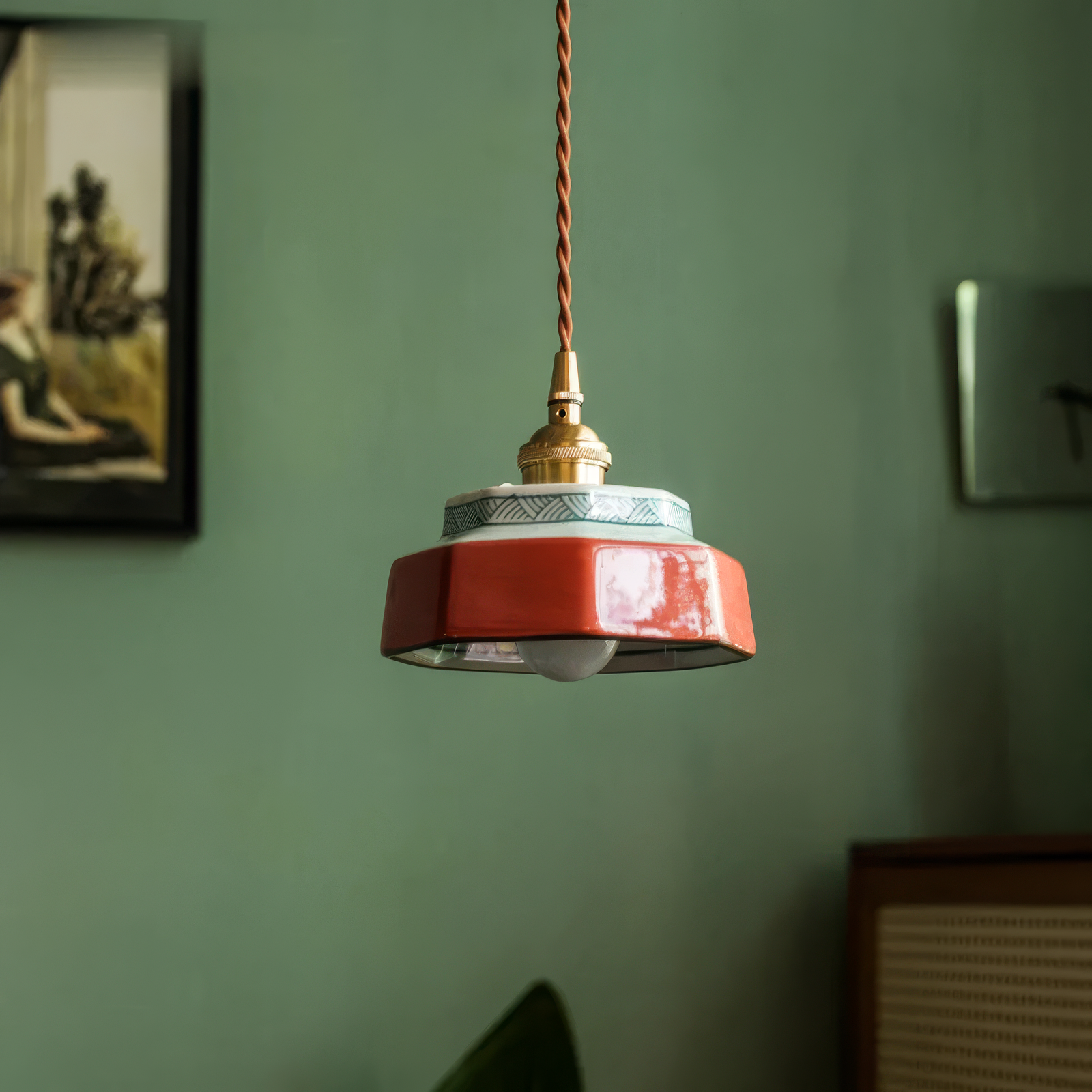 Pendelleuchte Keramik handbemalt – Skandinavisches Design, E27 LED