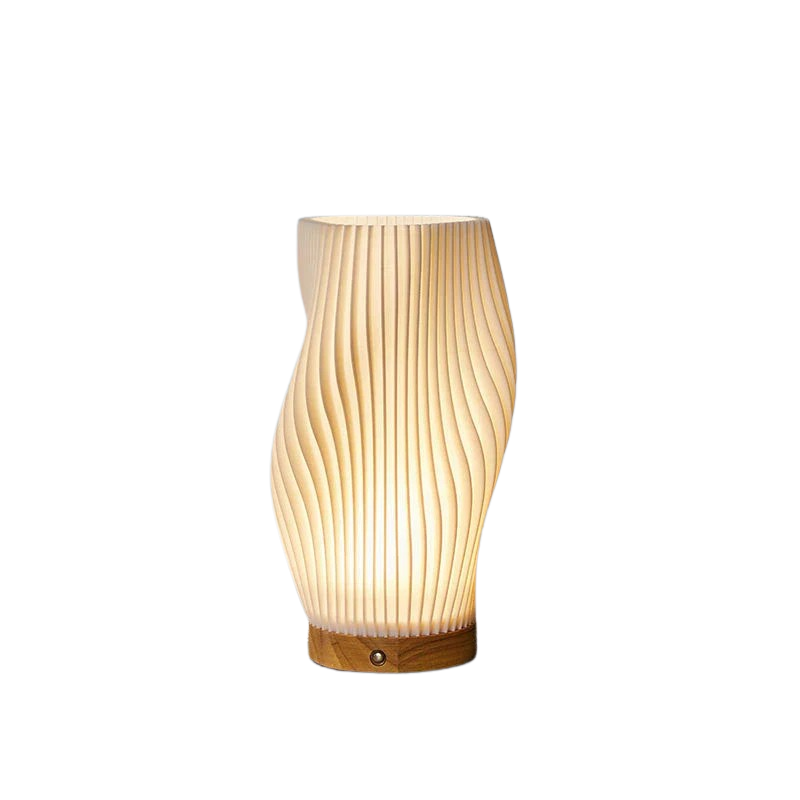 LED Tischlampe Holz – Wellen / Wirbel / Wolken Design, Dimmbar, USB