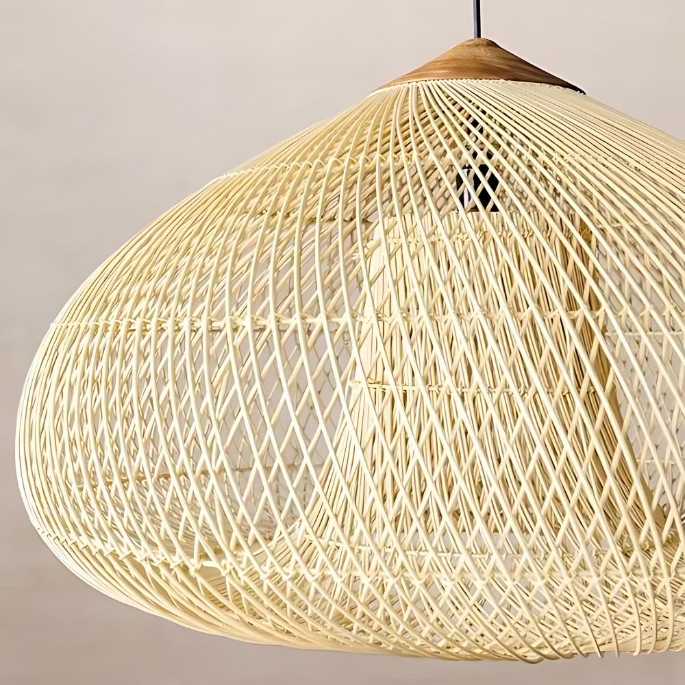 Rattan Hängelampe Natur, Boho Pendelleuchte Geflochten E27