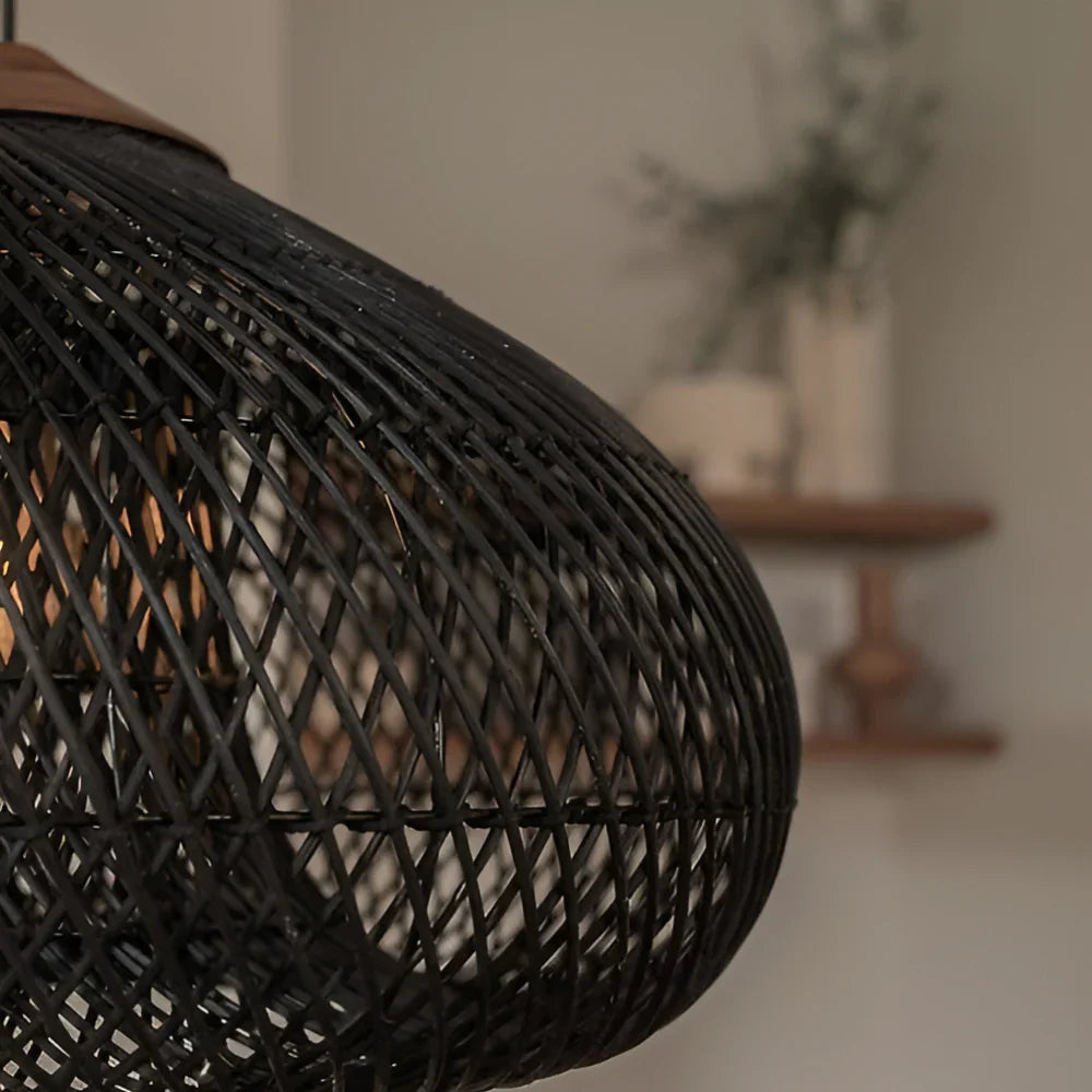 Rattan Hängelampe Natur, Boho Pendelleuchte Geflochten E27