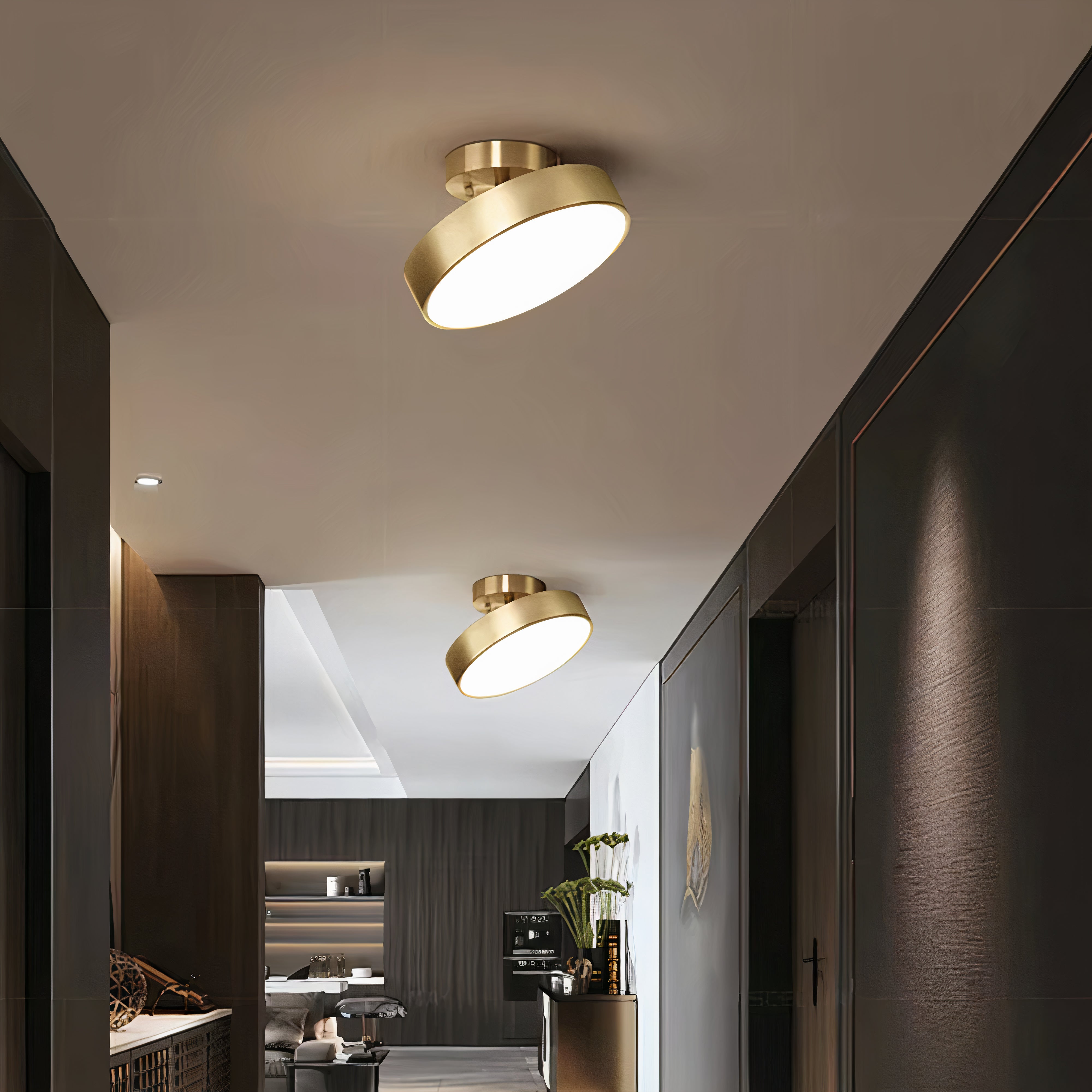 Moderne LED Deckenleuchte Messing rund, Deckenlampe mit 3 Lichtfarben
