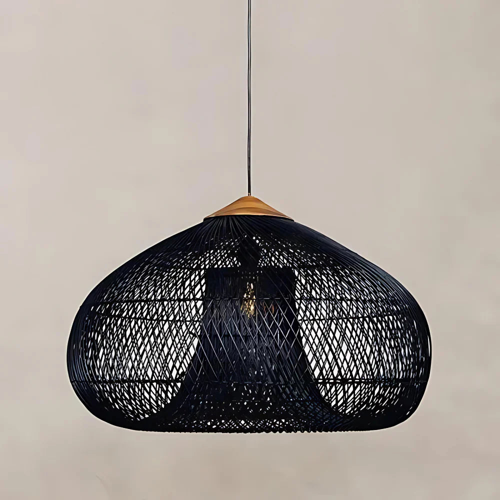 Rattan Hängelampe Natur, Boho Pendelleuchte Geflochten E27