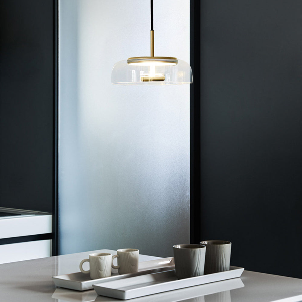 LED Pendelleuchte rund Glas Metall, Moderne Hängelampe
