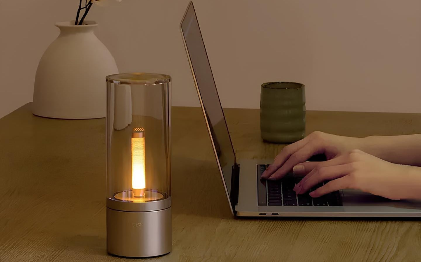 Kabellose LED Tischlampe dimmbar, Tischleuchte Glas mit Drehregler