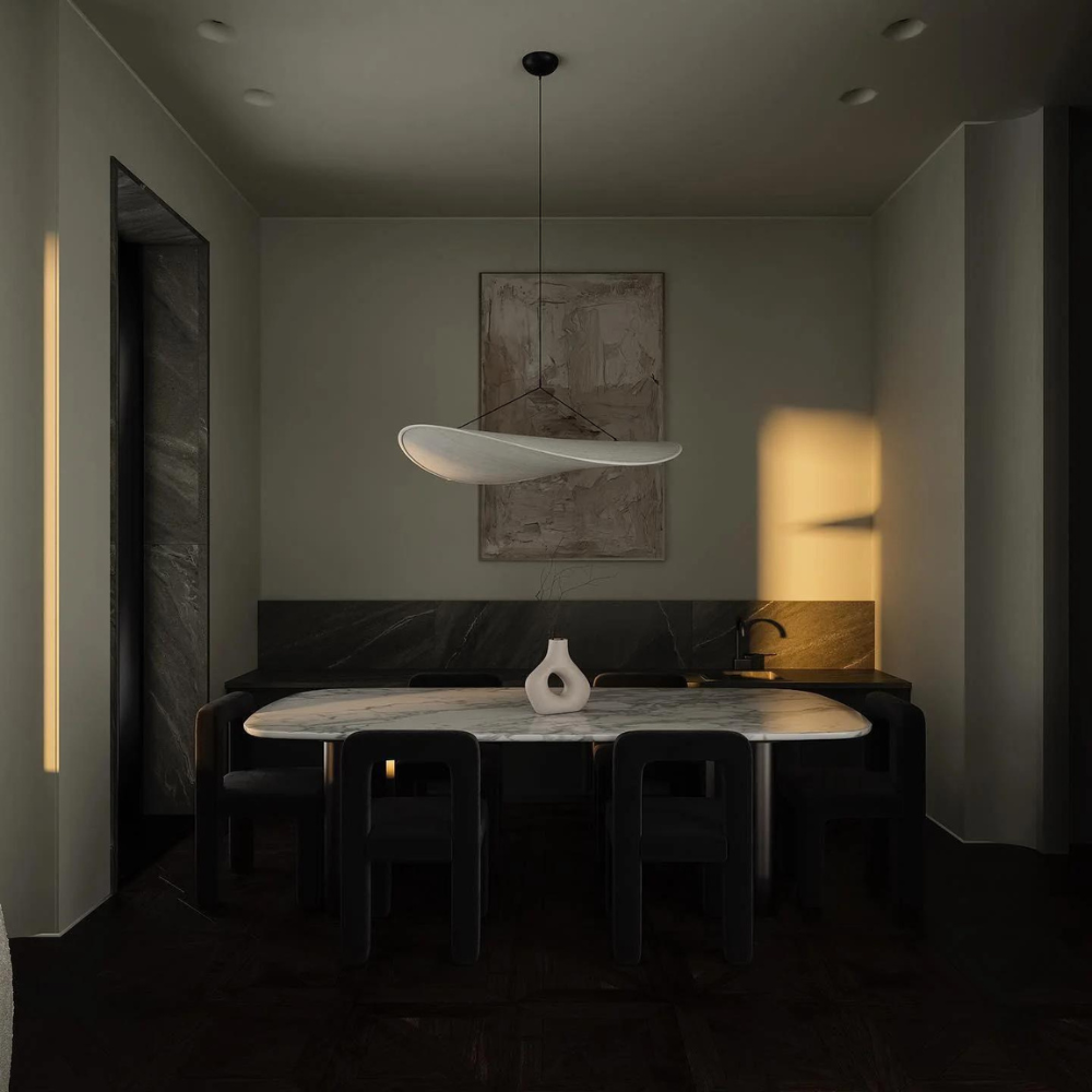 Japandi Deckenleuchte Seide, Rundes Design, Höhenverstellbar