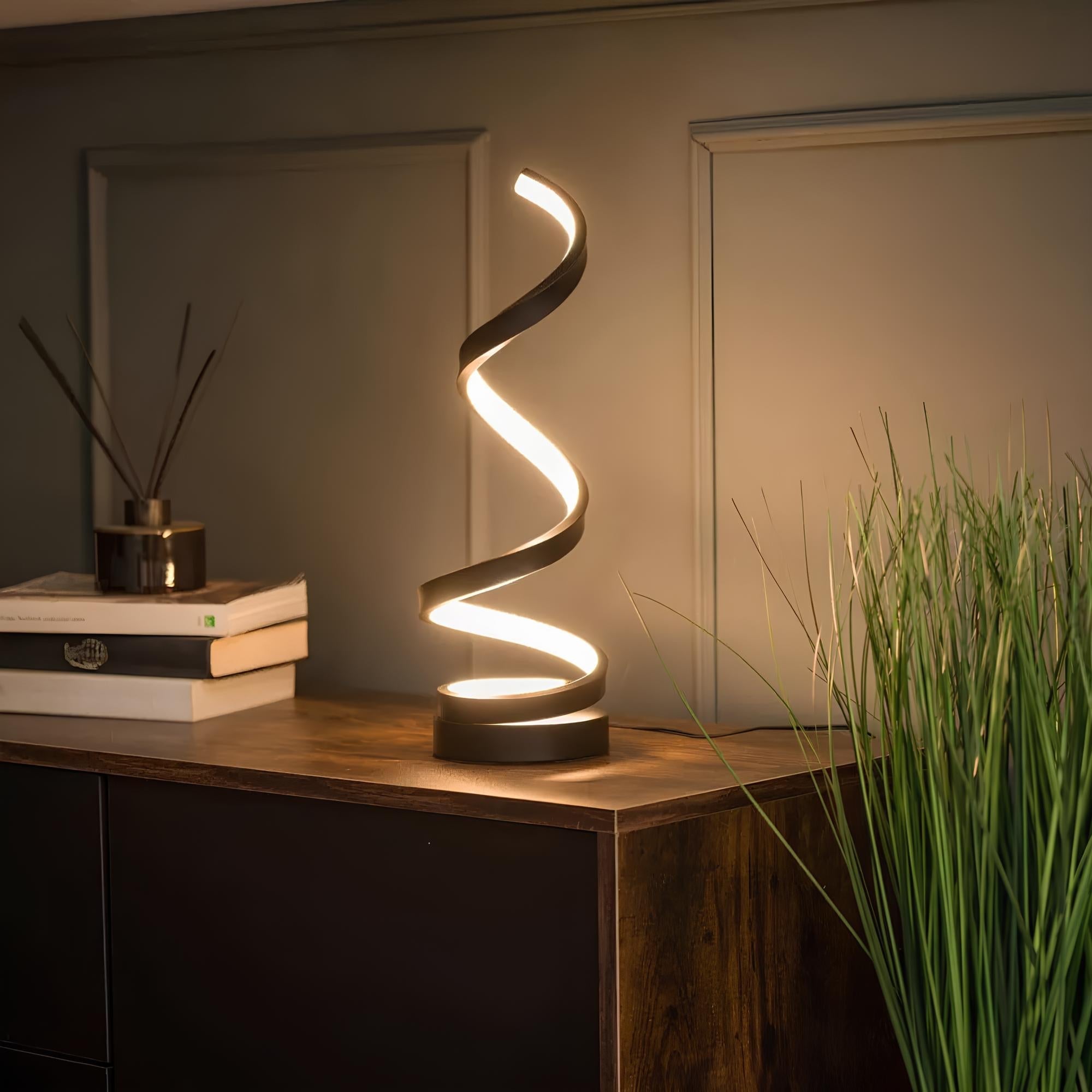 LED Tischlampe Spiral Design, Dimmbar, 3 Lichtfarben, USB oder Akku