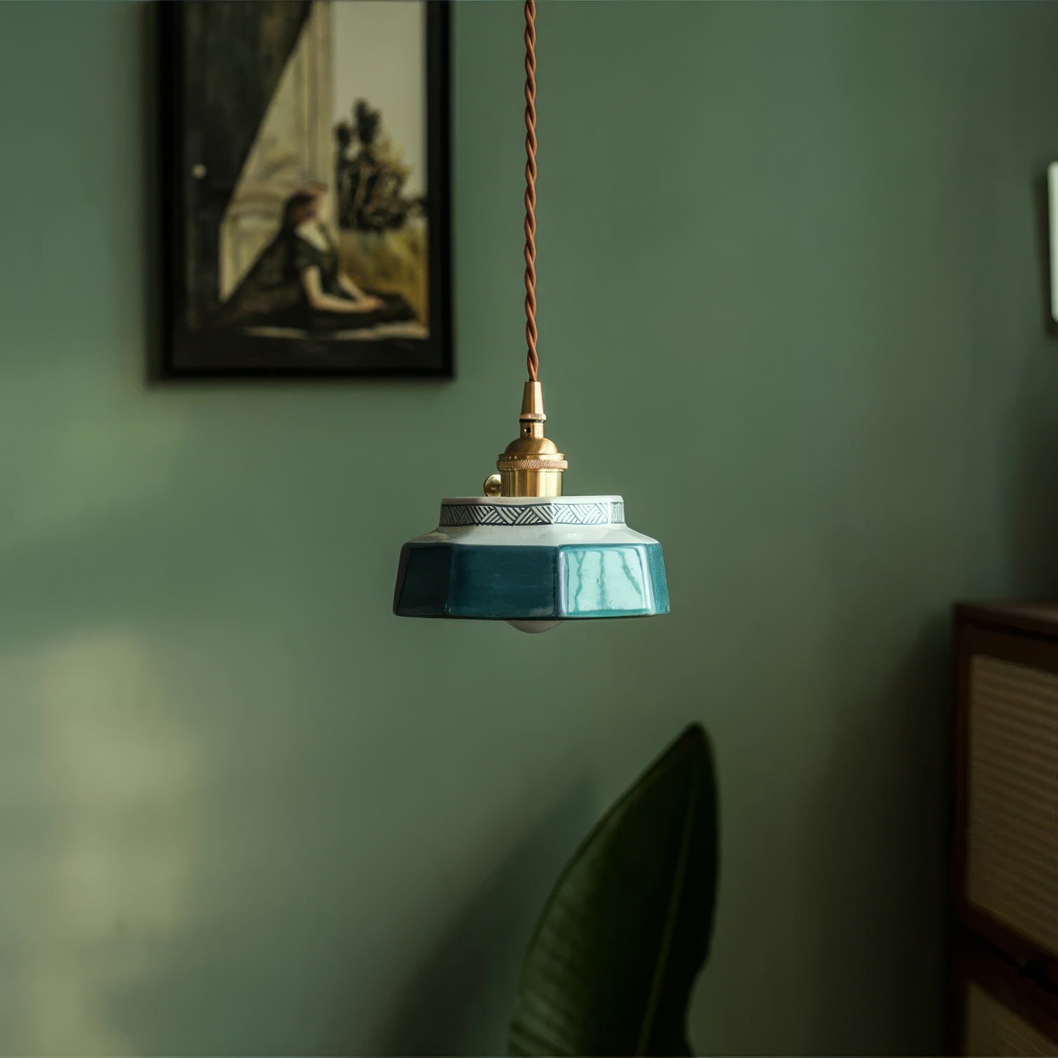 Pendelleuchte Keramik handbemalt – Skandinavisches Design, E27 LED
