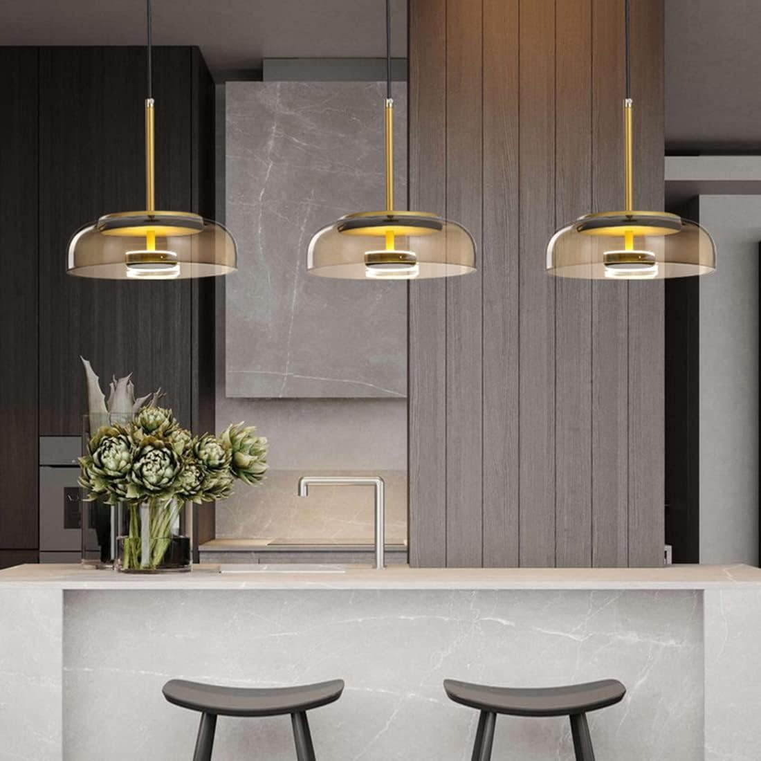 LED Pendelleuchte rund Glas Metall, Moderne Hängelampe