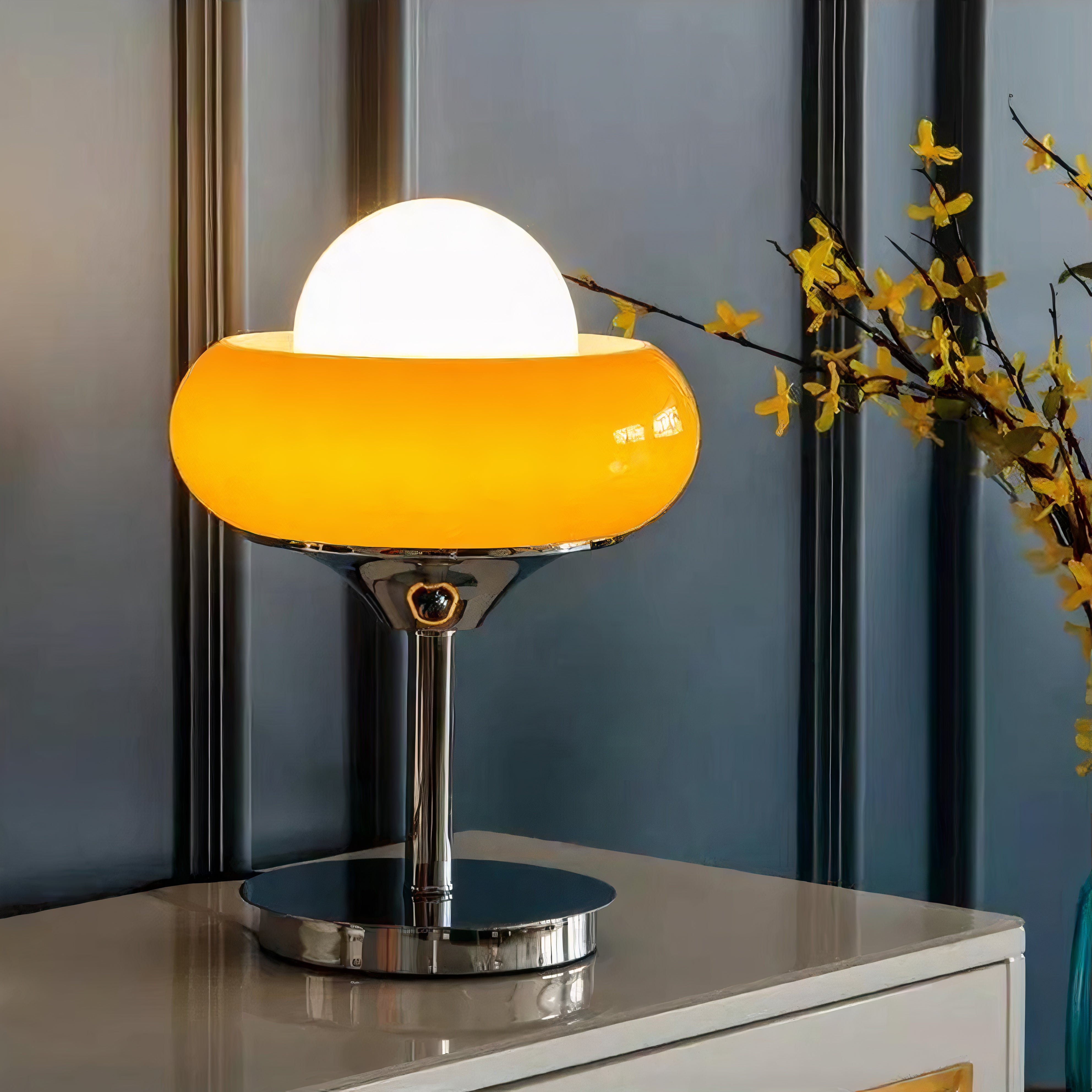 Bauhaus Tischlampe Glas Metall, Moderne Design Tischleuchte