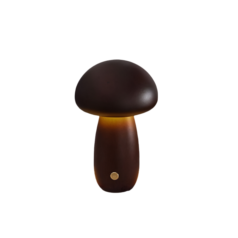 LED Pilz Tischlampe Holz, Dimmbar, Kabellos, Akku, USB