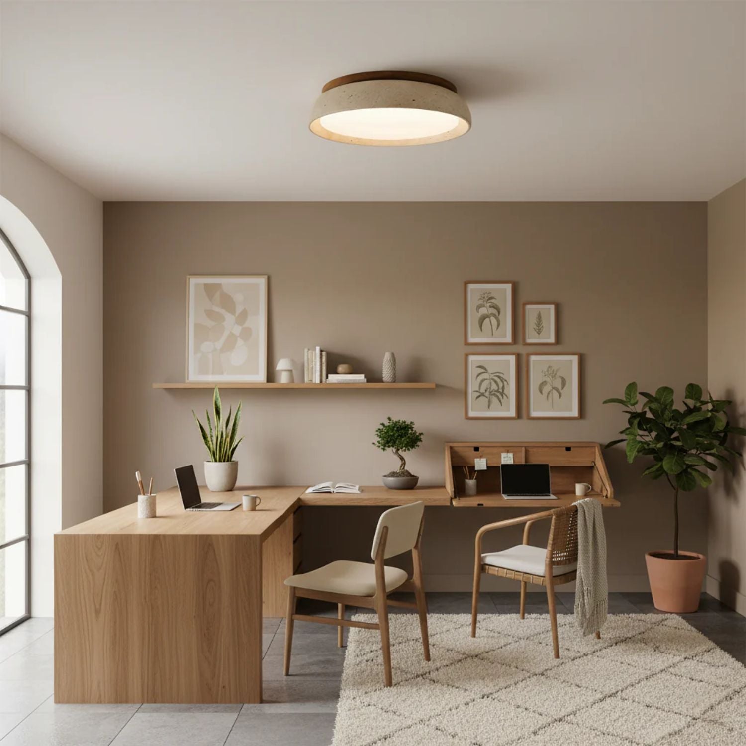 LED Deckenleuchte Travertin Holz, Moderne Deckenlampe