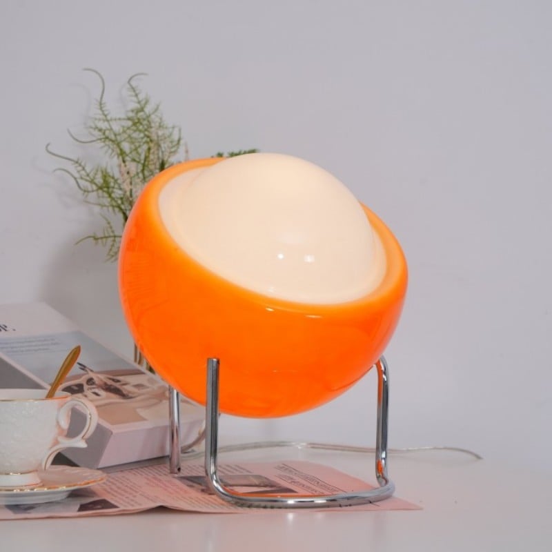 Bauhaus Tischlampe Glas Weiß Orange, Design Nachttischlampe LED