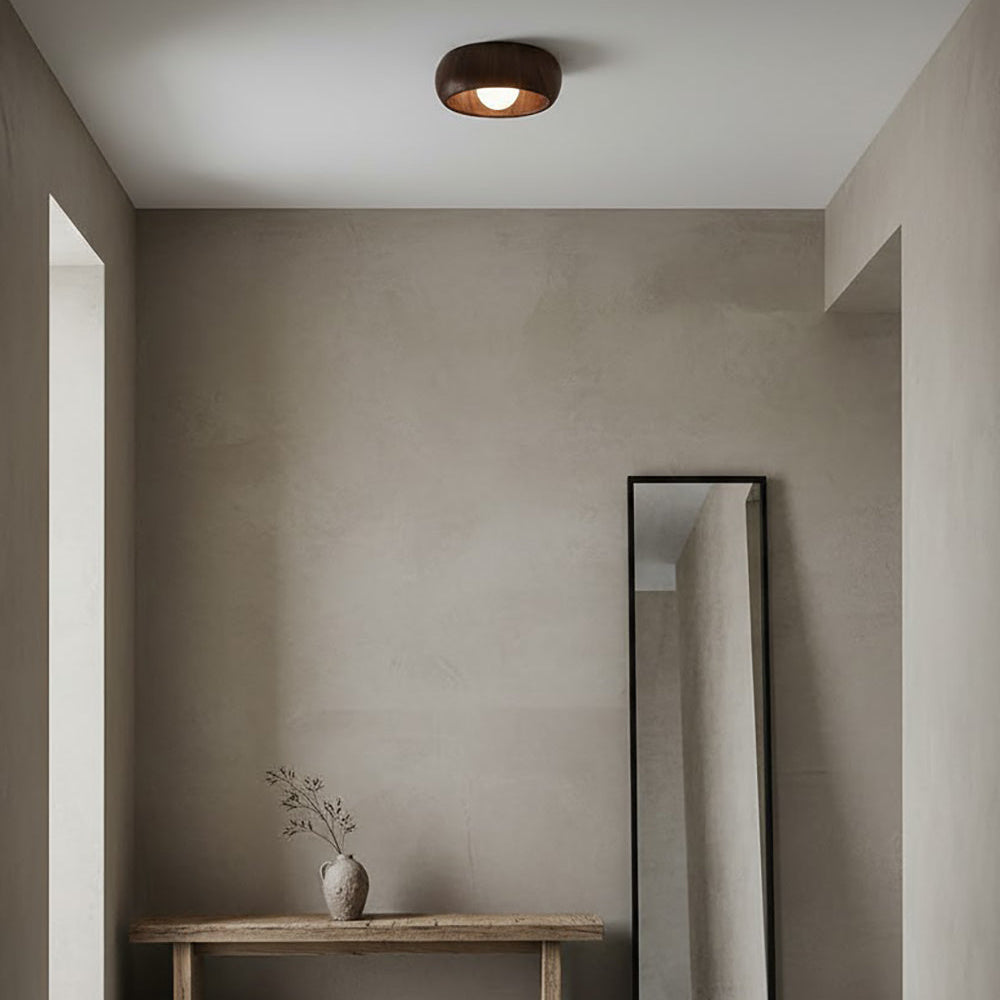 LED Deckenleuchte Rund Ø30 cm, Flach mit Holzoptik