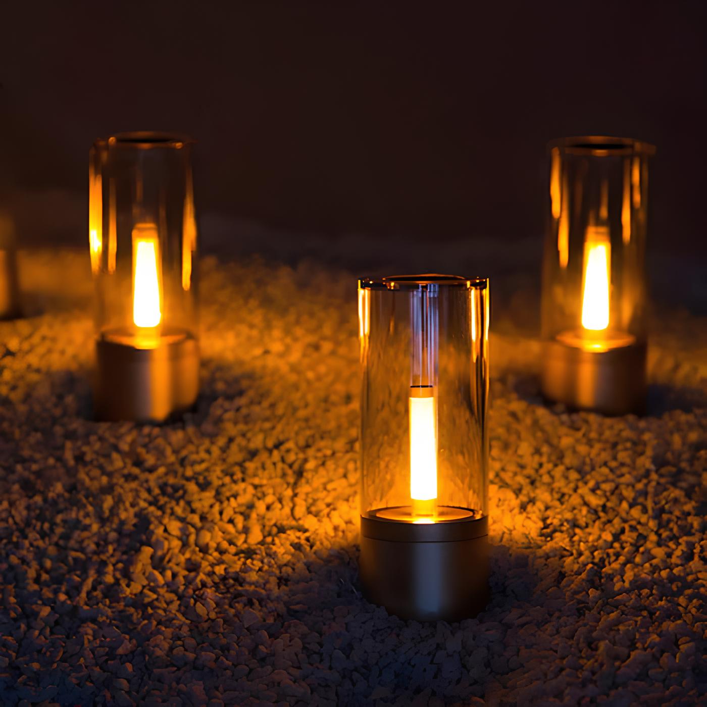 Kabellose LED Tischlampe dimmbar, Tischleuchte Glas mit Drehregler