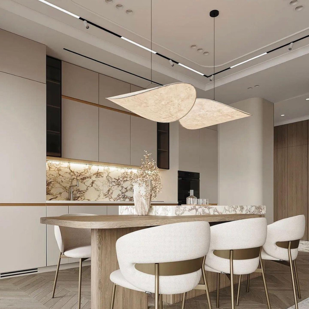 Japandi Deckenleuchte Seide, Rundes Design, Höhenverstellbar