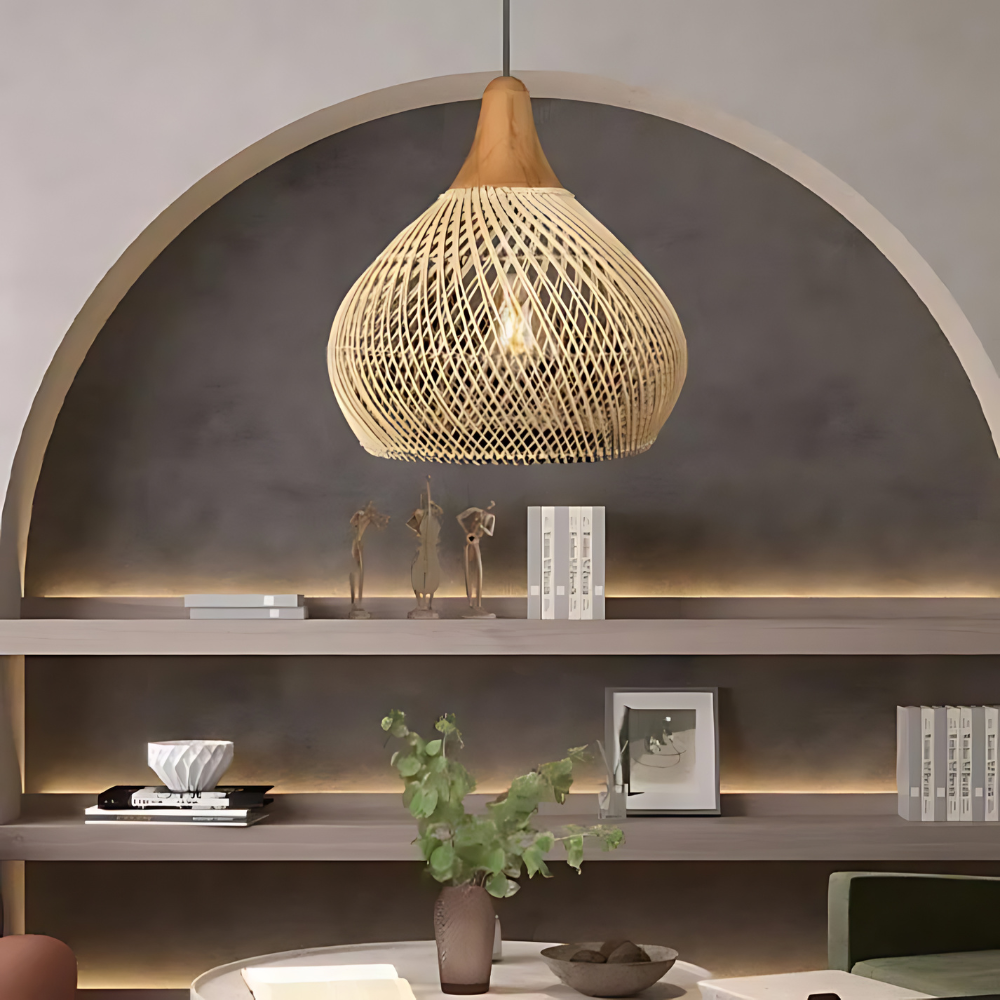 Rattan Deckenleuchte Boho, Große Deckenlampe natur