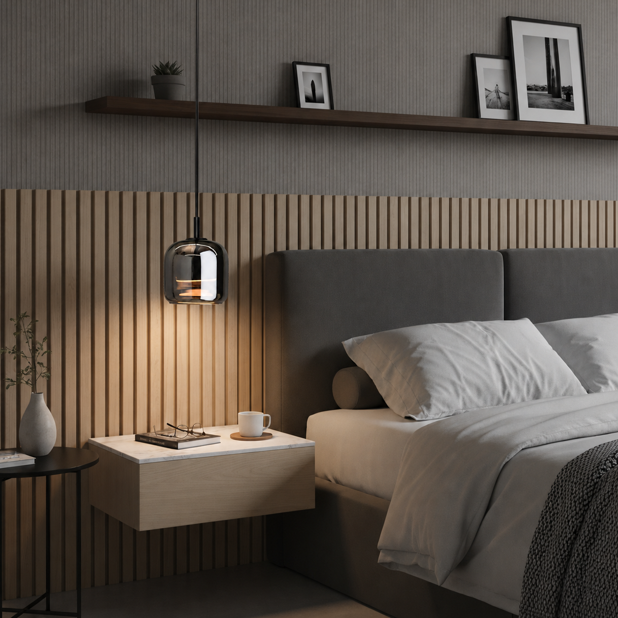 Rauchglas Pendelleuchte Kugel, LED Hängeleuchte modern