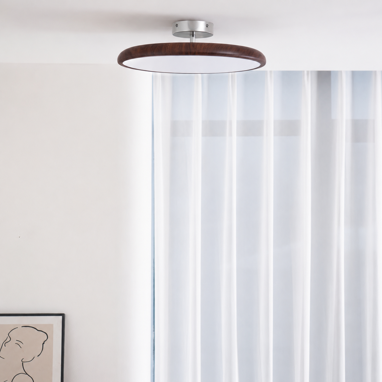 LED Deckenleuchte Rund Flach Holzoptik, Deckenlampe 3000K Modern