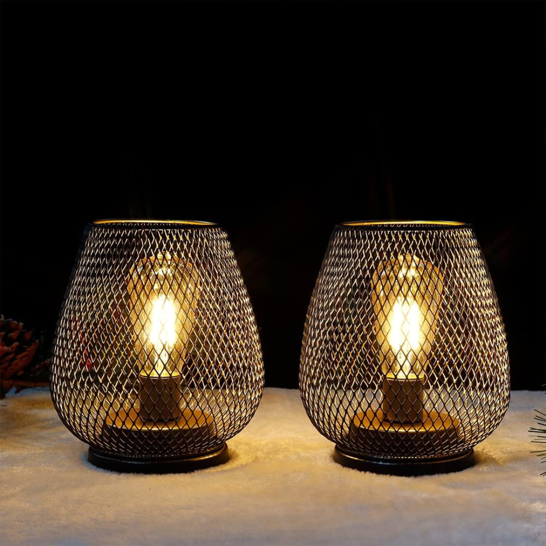 LED Laterne Schwarz, Batteriebetrieben, Warmweiß, Metall Design
