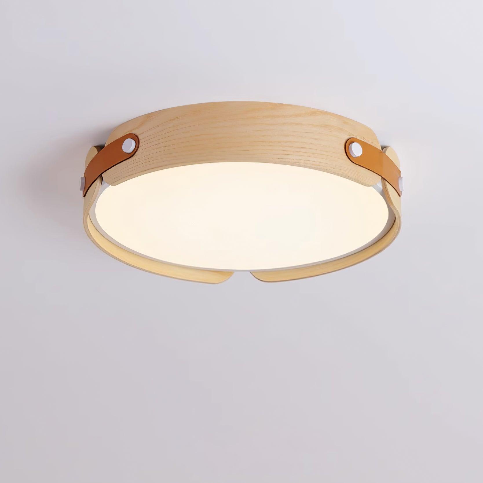 LED Deckenleuchte Flach Rund Holzoptik, Warmweiß 3000K