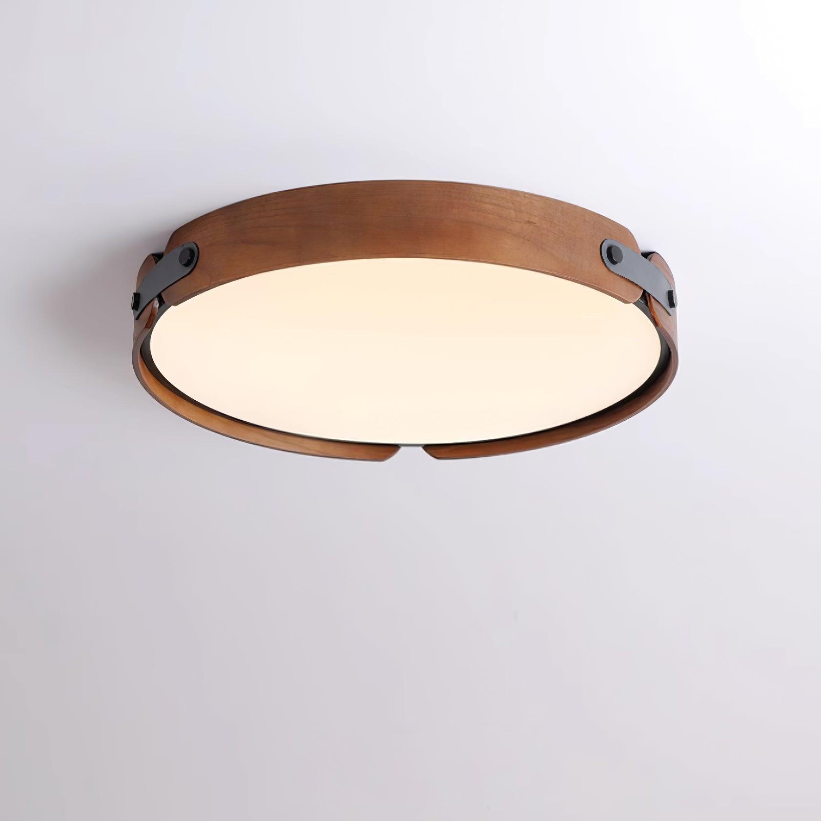 LED Deckenleuchte Flach Rund Holzoptik, Warmweiß 3000K