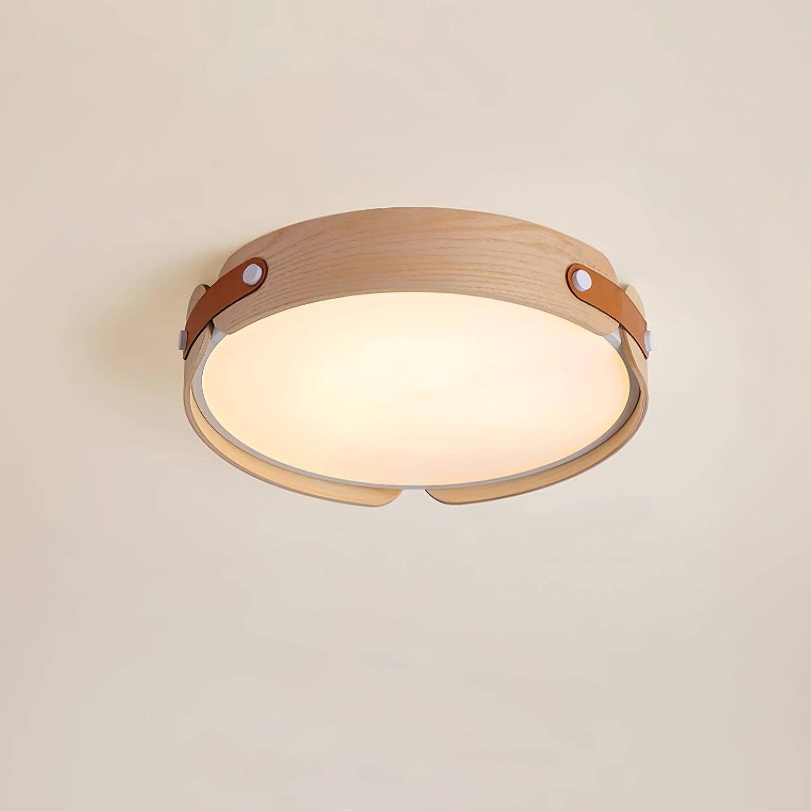 LED Deckenleuchte Flach Rund Holzoptik, Warmweiß 3000K