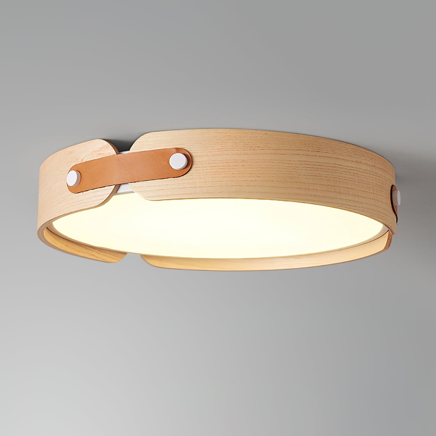 LED Deckenleuchte Flach Rund Holzoptik, Warmweiß 3000K