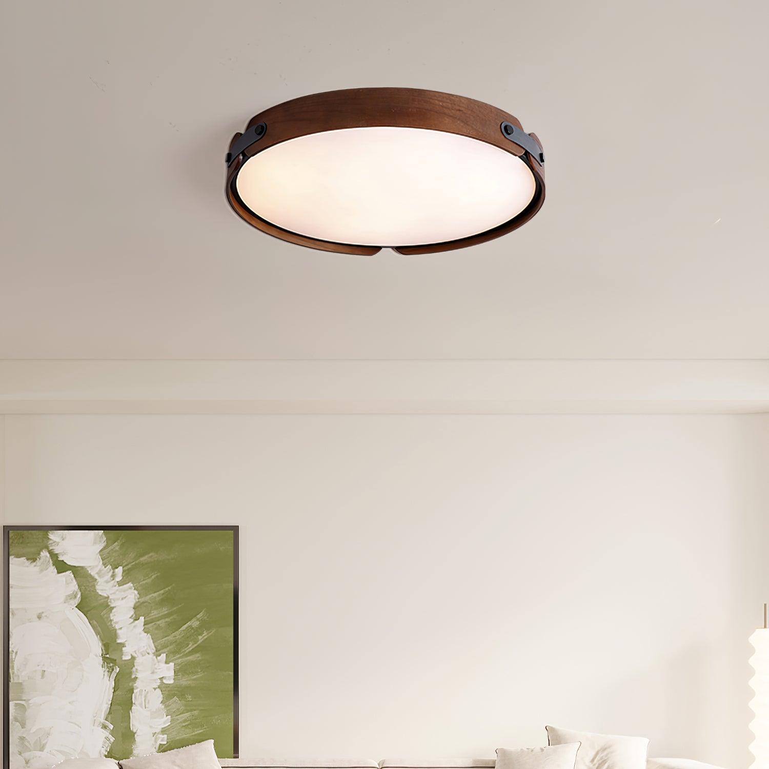 LED Deckenleuchte Flach Rund Holzoptik, Warmweiß 3000K