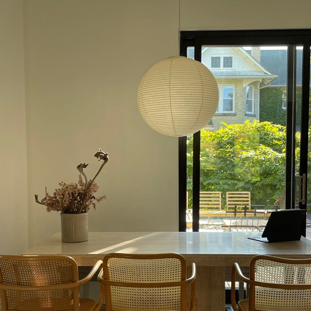 Pendelleuchte Baumwollpapier Rund, Japandi Design Dimmbar mit Stecker