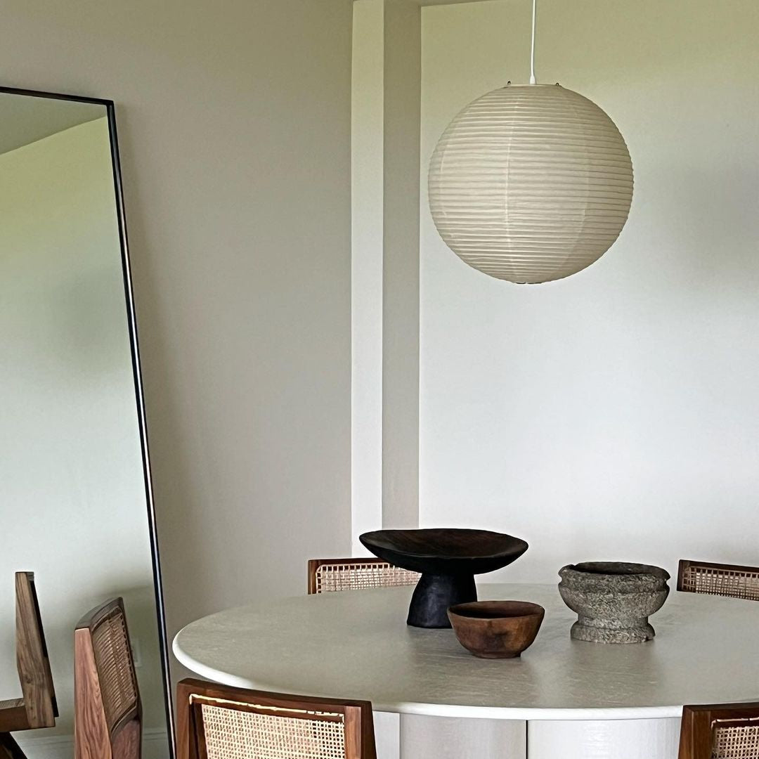 Pendelleuchte Baumwollpapier Rund, Japandi Design Dimmbar mit Stecker