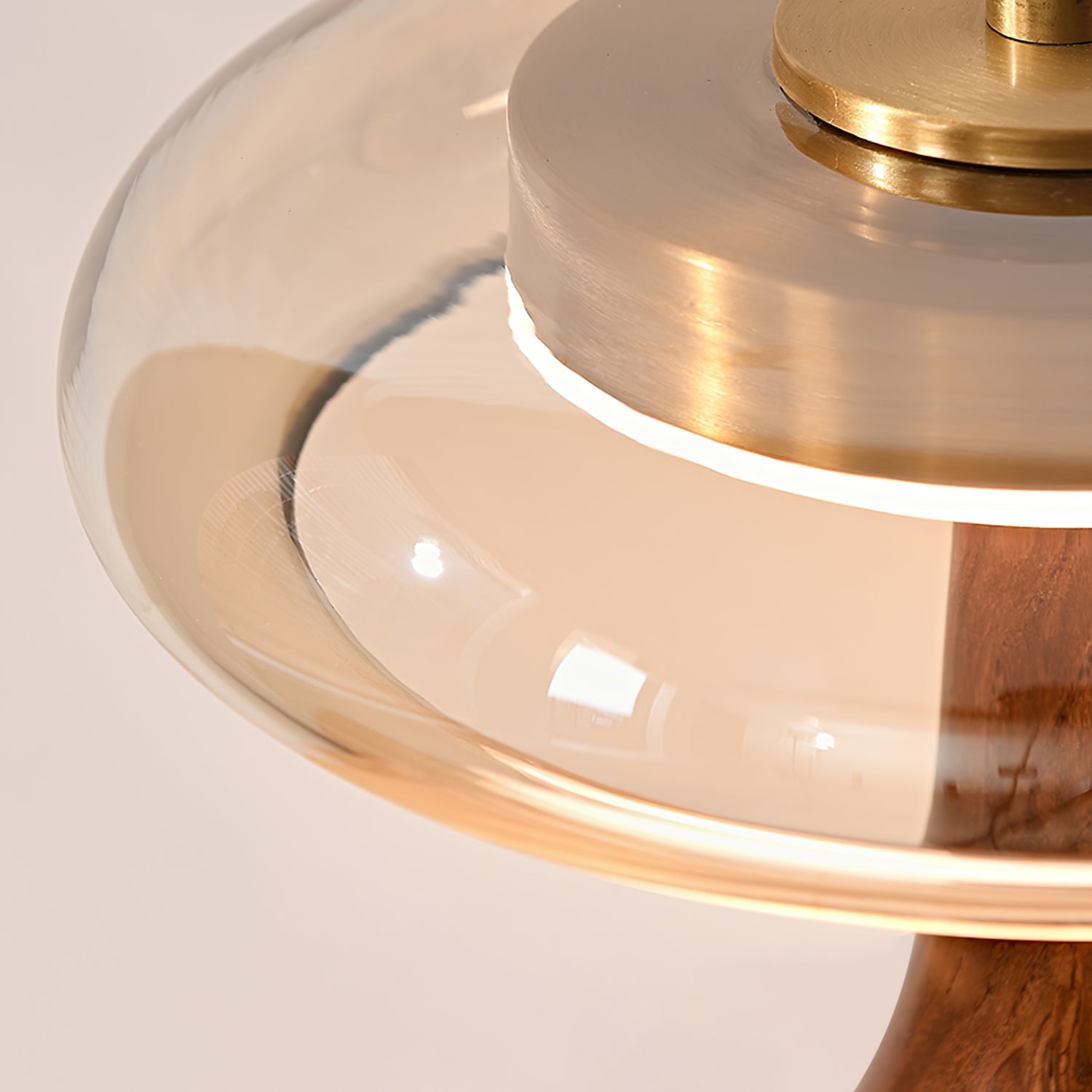 Glas Tischlampe Messing Holz, Nachttischlampe LED modern