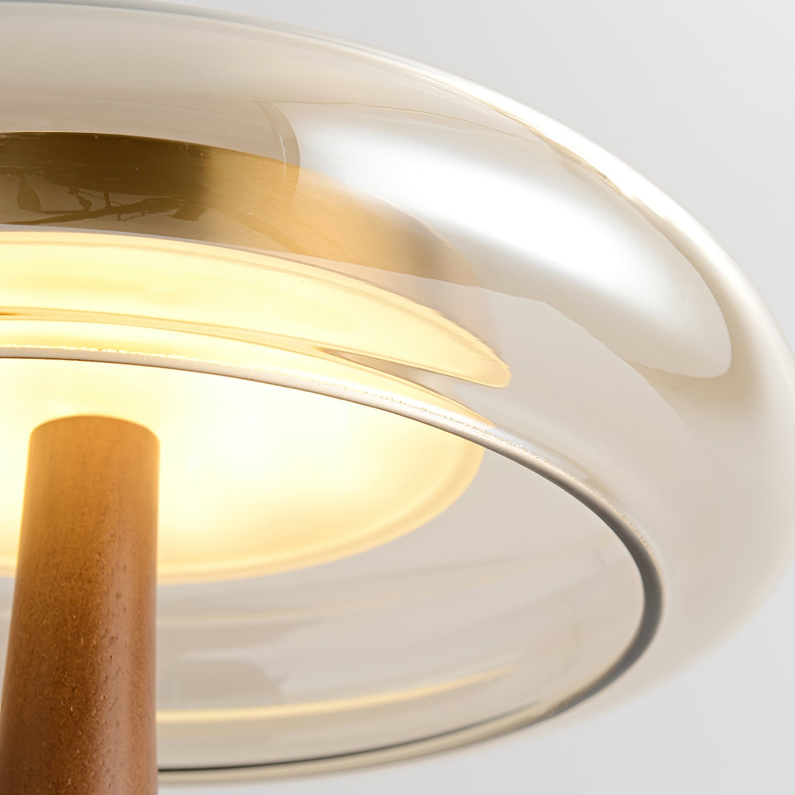 Glas Tischlampe Messing Holz, Nachttischlampe LED modern